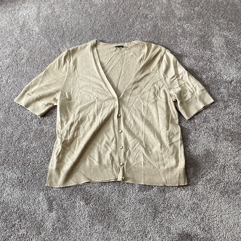 Talbots Gold Glitter Short Sleeve Cardigan SIZE XL